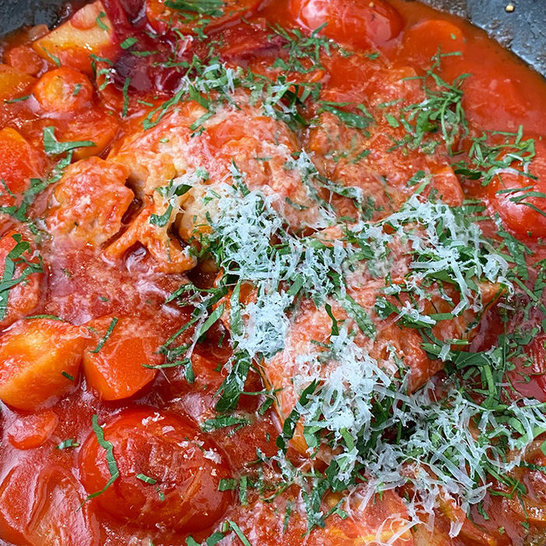 Tomatisiertes Gemüsepfannen-Rezept mit Fisch